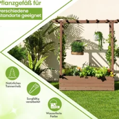 Hochbeet mit Rankgitter & Hängendem Dach Pflanzkasten Blumenkasten für Kletterpflanzen