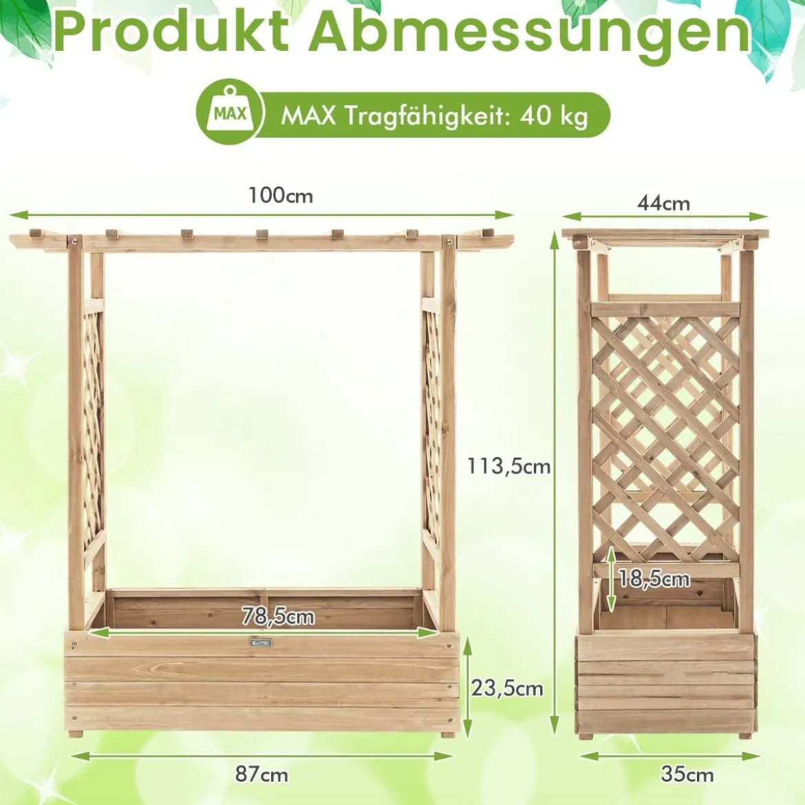 Hochbeet mit Rankgitter & Hängendem Dach Pflanzkasten Blumenkasten für Kletterpflanzen