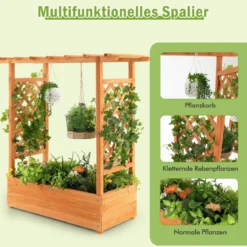 Hochbeet mit Rankgitter & Hängendem Dach Pflanzkasten Blumenkasten für Kletterpflanzen