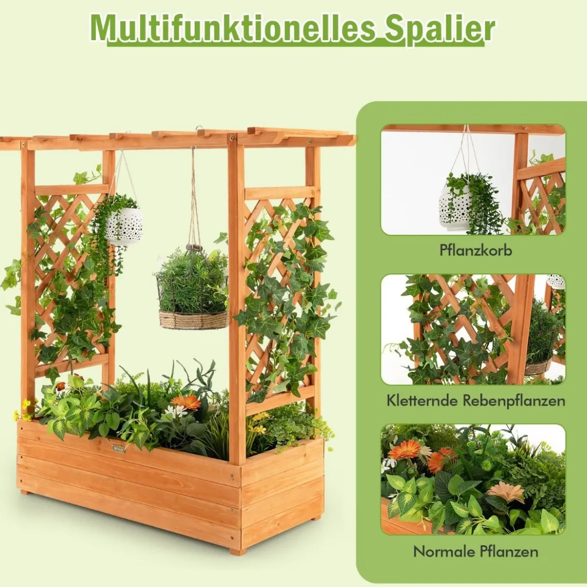Hochbeet mit Rankgitter & Hängendem Dach Pflanzkasten Blumenkasten für Kletterpflanzen