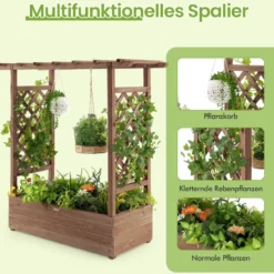 Hochbeet mit Rankgitter & Hängendem Dach Pflanzkasten Blumenkasten für Kletterpflanzen