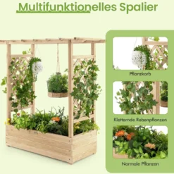 Hochbeet mit Rankgitter & Hängendem Dach Pflanzkasten Blumenkasten für Kletterpflanzen