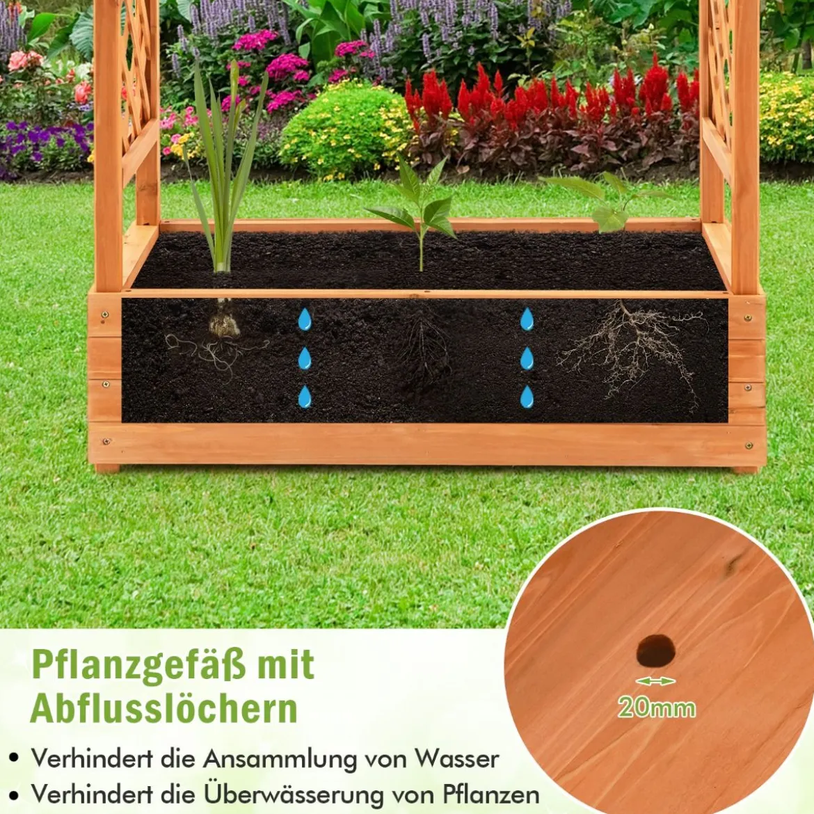 Hochbeet mit Rankgitter & Hängendem Dach Pflanzkasten Blumenkasten für Kletterpflanzen