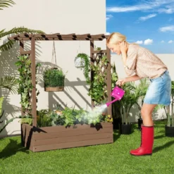Hochbeet mit Rankgitter & Hängendem Dach Pflanzkasten Blumenkasten für Kletterpflanzen