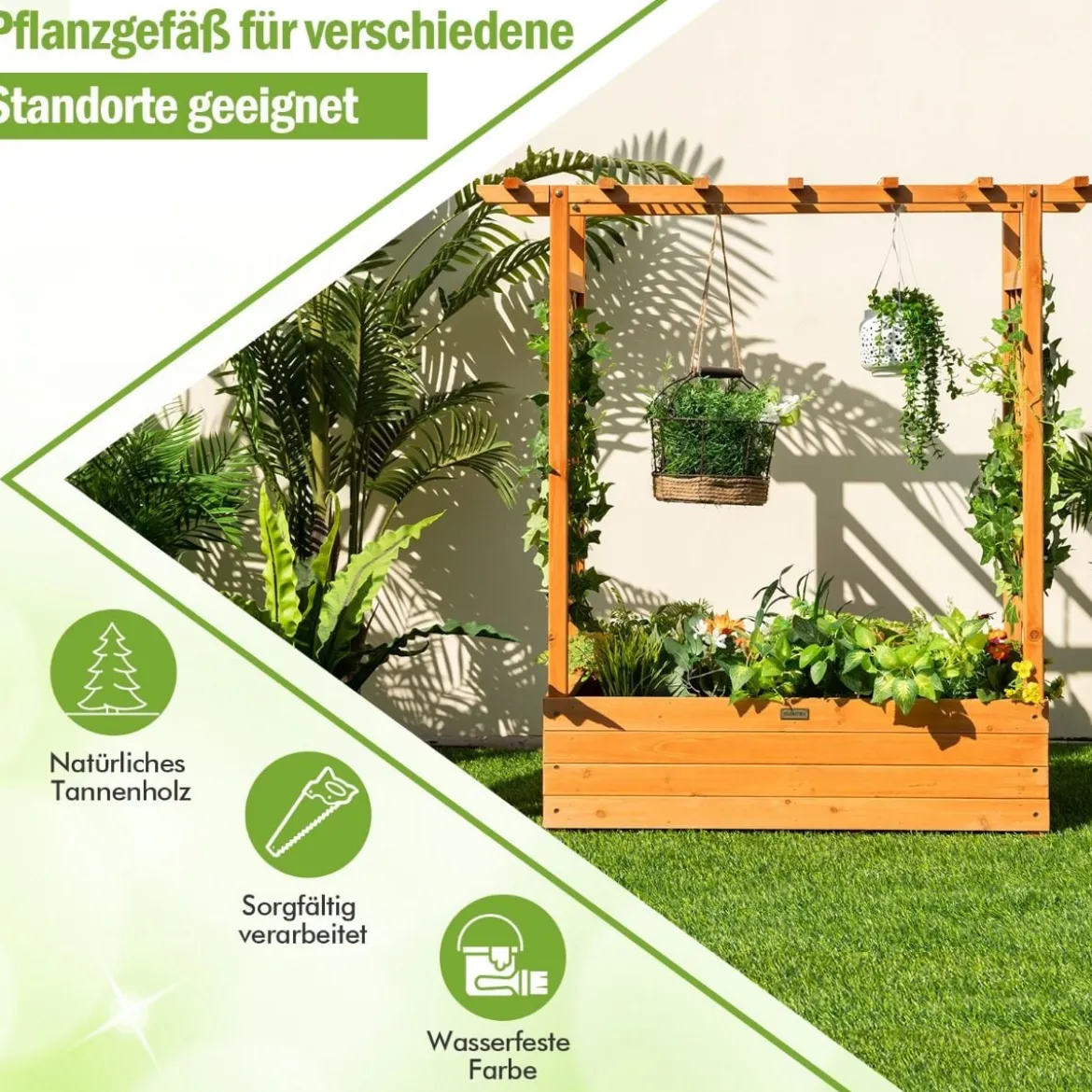 Hochbeet mit Rankgitter & Hängendem Dach Pflanzkasten Blumenkasten für Kletterpflanzen