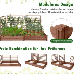 Hochbeet mit Rankgitter Pflanzkasten Tannenholz Pflanzkübel mit Sichtschutz 222 x 114 x 110 cm Braun/Natur