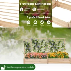 Hochbeet mit Rankgitter Pflanzkasten Tannenholz Pflanzkübel mit Sichtschutz 222 x 114 x 110 cm Braun/Natur