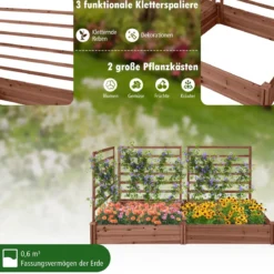 Hochbeet mit Rankgitter Pflanzkasten Tannenholz Pflanzkübel mit Sichtschutz 222 x 114 x 110 cm Braun/Natur