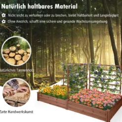 Hochbeet mit Rankgitter Pflanzkasten Tannenholz Pflanzkübel mit Sichtschutz 222 x 114 x 110 cm Braun/Natur