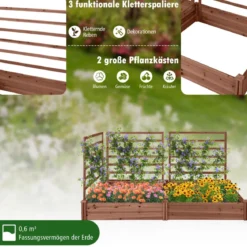 Hochbeet mit Rankgitter Pflanzkasten Tannenholz Pflanzkübel mit Sichtschutz 222 x 114 x 110 cm Braun/Natur