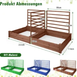 Hochbeet mit Rankgitter Pflanzkasten Tannenholz Pflanzkübel mit Sichtschutz 222 x 114 x 110 cm Braun/Natur