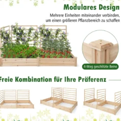 Hochbeet mit Rankgitter Pflanzkasten Tannenholz Pflanzkübel mit Sichtschutz 222 x 114 x 110 cm Braun/Natur