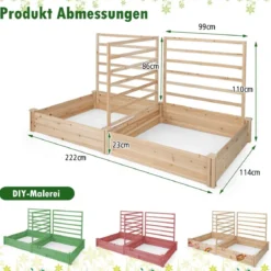 Hochbeet mit Rankgitter Pflanzkasten Tannenholz Pflanzkübel mit Sichtschutz 222 x 114 x 110 cm Braun/Natur