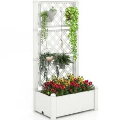 Hochbeet mit Rankgitter 3-stufig höhenverstellbar Blumenkasten mit Spalier 76 x 45 x 150 cm Weiß