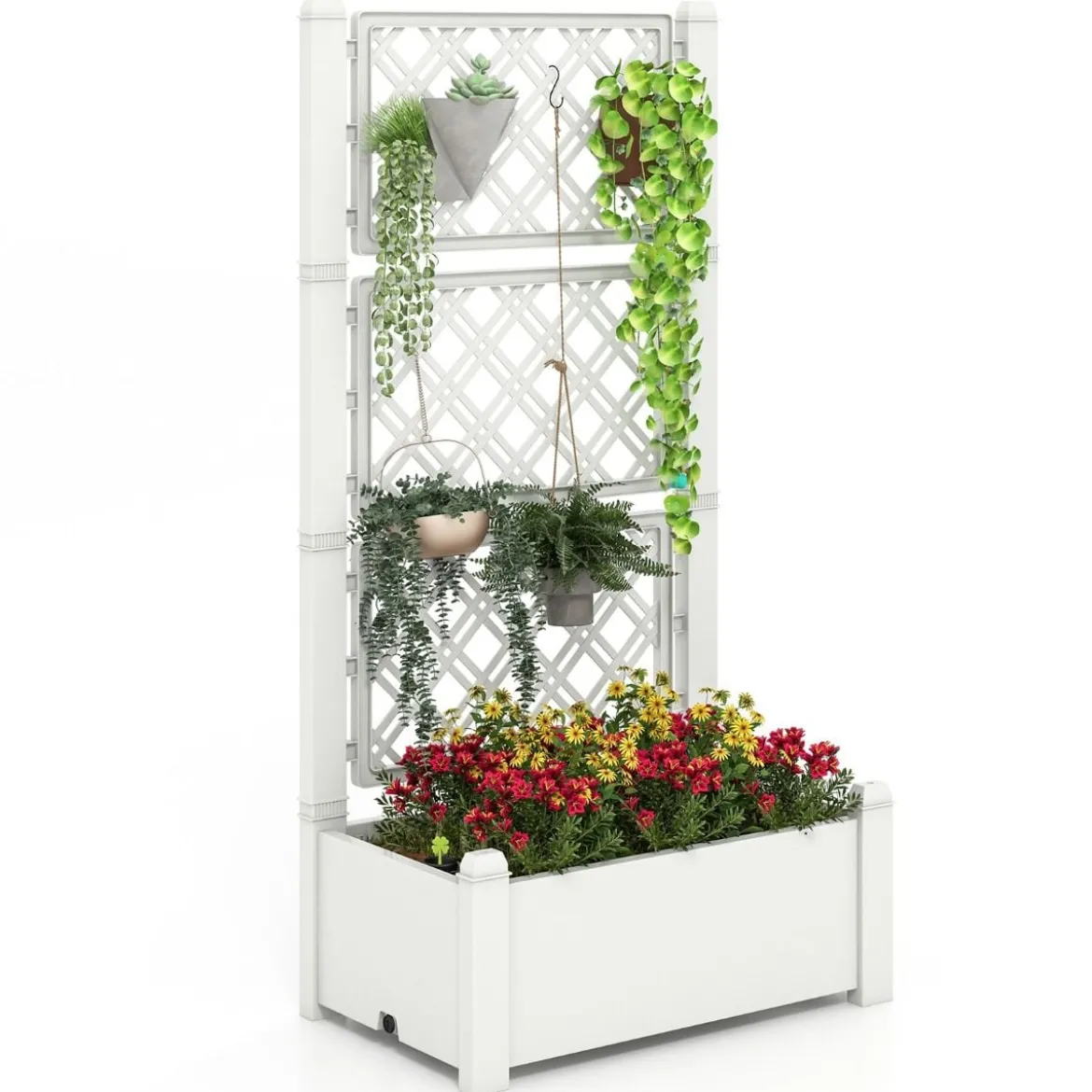 Hochbeet mit Rankgitter 3-stufig höhenverstellbar Blumenkasten mit Spalier 76 x 45 x 150 cm Weiß
