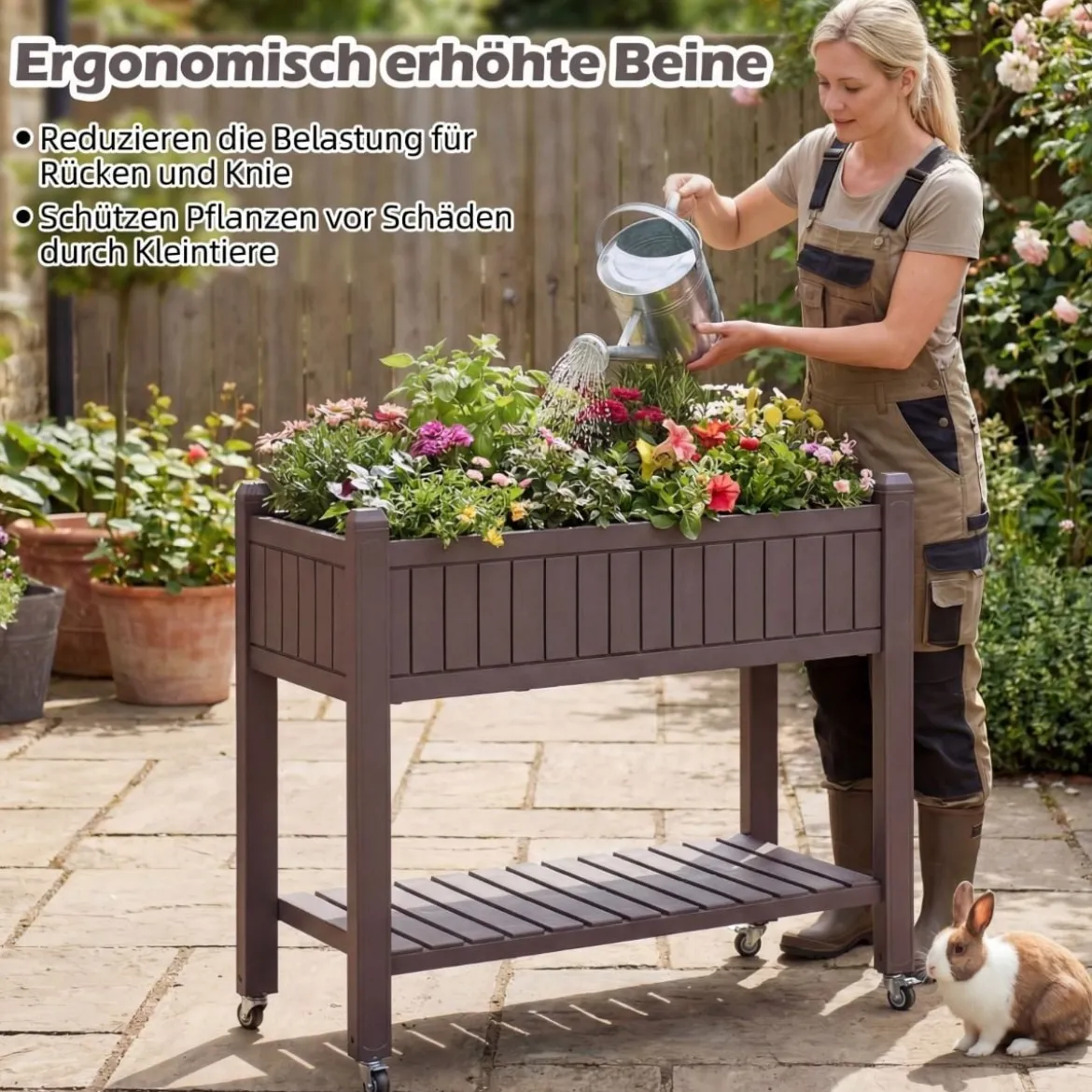 Hochbeet mit Rollen erhöhtes teilbares Gemüsebeet mit Wasserstandsanzeiger Braun