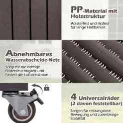 Hochbeet mit Rollen erhöhtes teilbares Gemüsebeet mit Wasserstandsanzeiger Braun