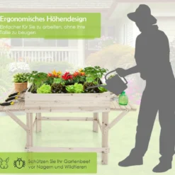 Hochbeet mit 2 Seitenablage Pflanzkübel Holz Pflanzkasten Blumenbeet Kräuterbeet Pflanztrog Natur