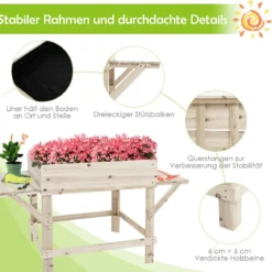 Hochbeet mit 2 Seitenablage Pflanzkübel Holz Pflanzkasten Blumenbeet Kräuterbeet Pflanztrog Natur