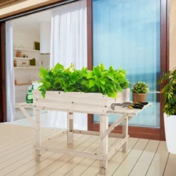 Hochbeet mit 2 Seitenablage Pflanzkübel Holz Pflanzkasten Blumenbeet Kräuterbeet Pflanztrog Natur