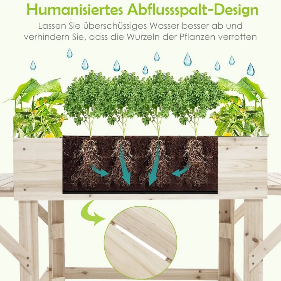 Hochbeet mit 2 Seitenablage Pflanzkübel Holz Pflanzkasten Blumenbeet Kräuterbeet Pflanztrog Natur
