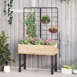 Hochbeet mit Spalier Blumenbeet mit Ablauflöchern Gartenbeet Pflanzkasten Holz 79 x 35 x 108 cm