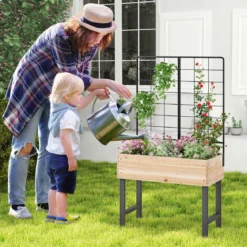 Hochbeet mit Spalier Blumenbeet mit Ablauflöchern Gartenbeet Pflanzkasten Holz 79 x 35 x 108 cm