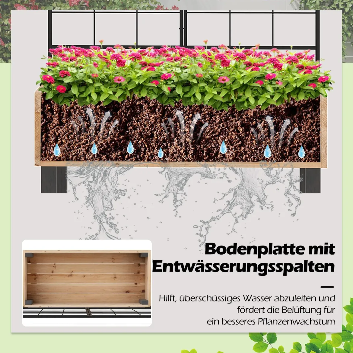 Hochbeet mit Spalier Blumenbeet mit Ablauflöchern Gartenbeet Pflanzkasten Holz 79 x 35 x 108 cm