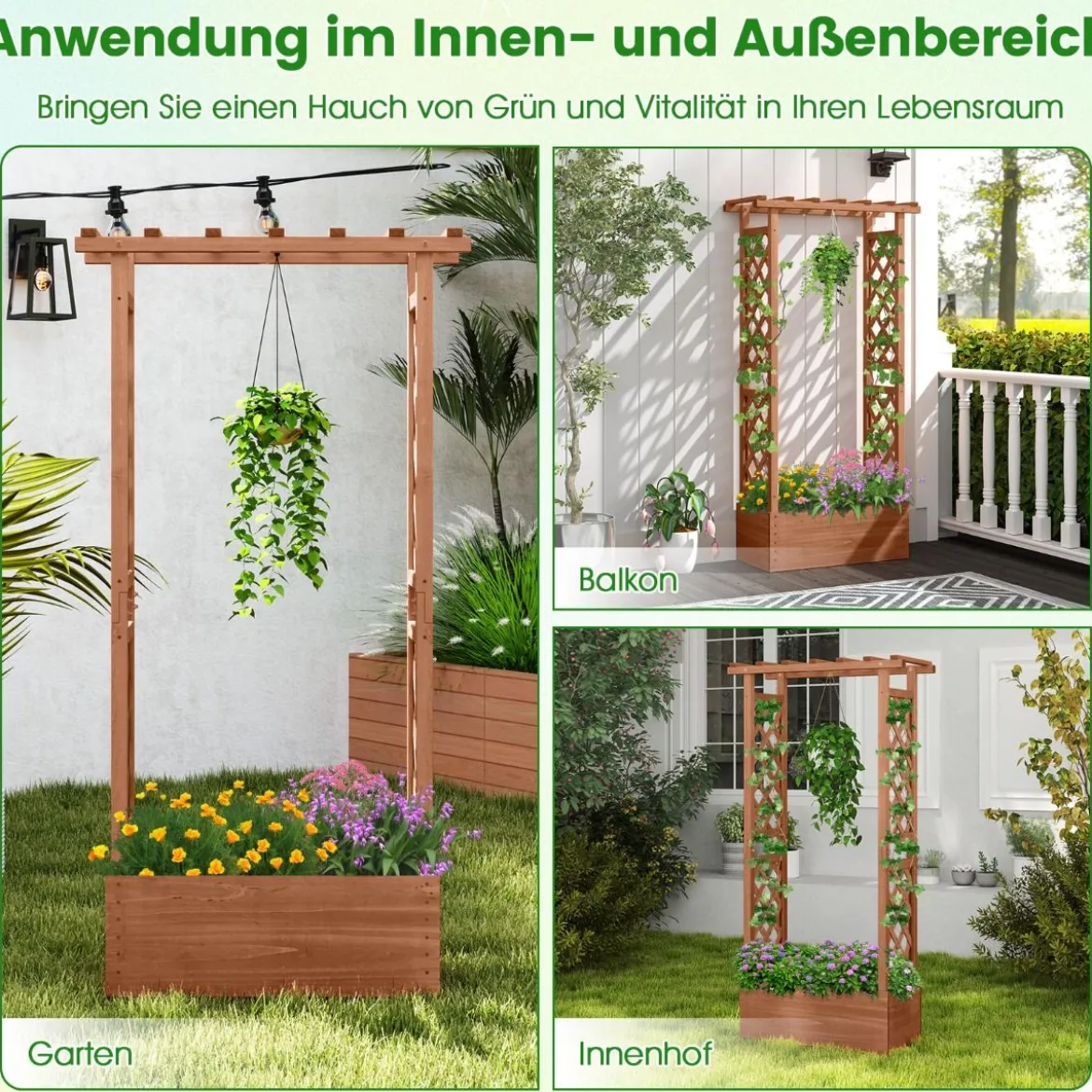Hochbeet mit Spalier freistehender Pflanzkasten aus Holz mit Überdachung Abflusslöchern Orange