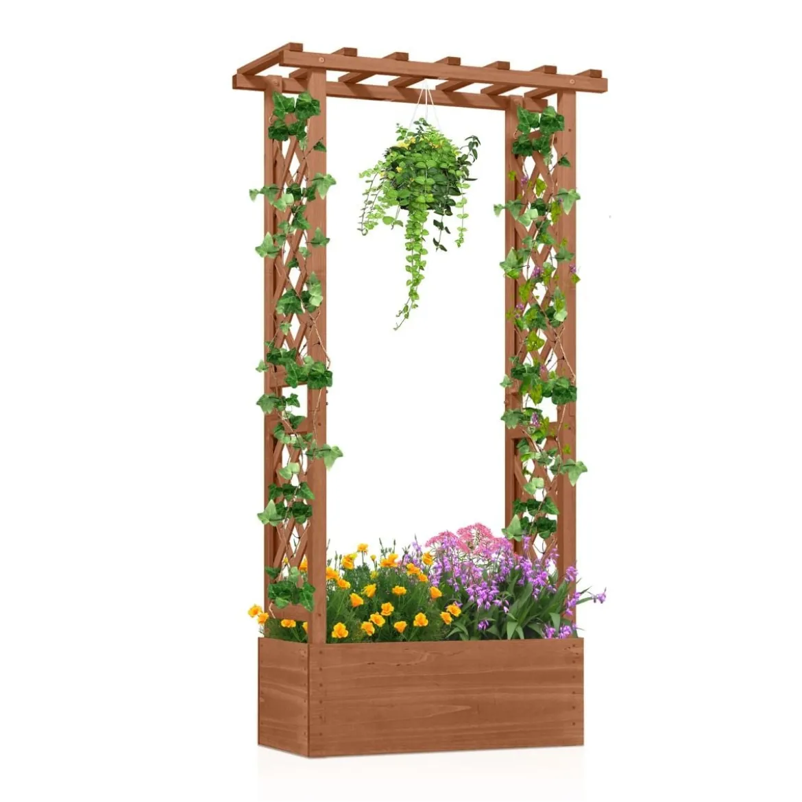 Hochbeet mit Spalier freistehender Pflanzkasten aus Holz mit Überdachung Abflusslöchern Orange