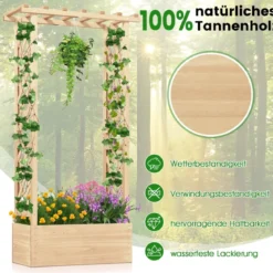 Hochbeet mit Spalier freistehender Pflanzkasten aus Holz mit Überdachung Abflusslöchern Natur