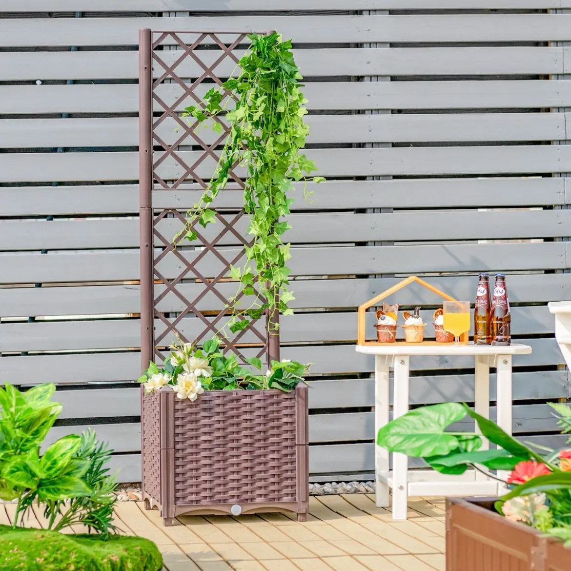 Hochbeet mit Spalier Pflanzgefäß für Kletterpflanzen 40 x 40 x135 cm Braun