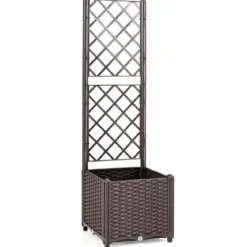 Hochbeet mit Spalier Pflanzgefäß für Kletterpflanzen 40 x 40 x135 cm Braun