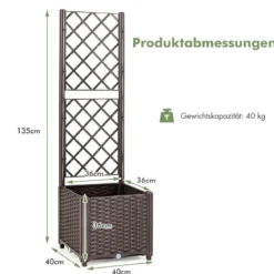 Hochbeet mit Spalier Pflanzgefäß für Kletterpflanzen 40 x 40 x135 cm Braun
