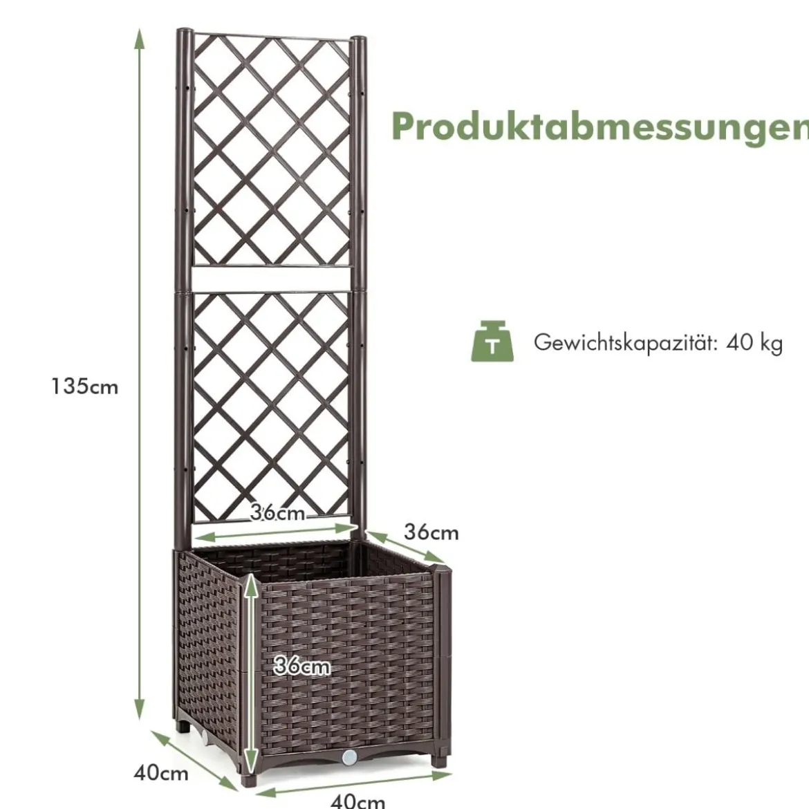 Hochbeet mit Spalier Pflanzgefäß für Kletterpflanzen 40 x 40 x135 cm Braun