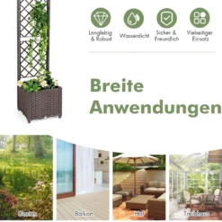Hochbeet mit Spalier Pflanzgefäß für Kletterpflanzen 40 x 40 x135 cm Braun
