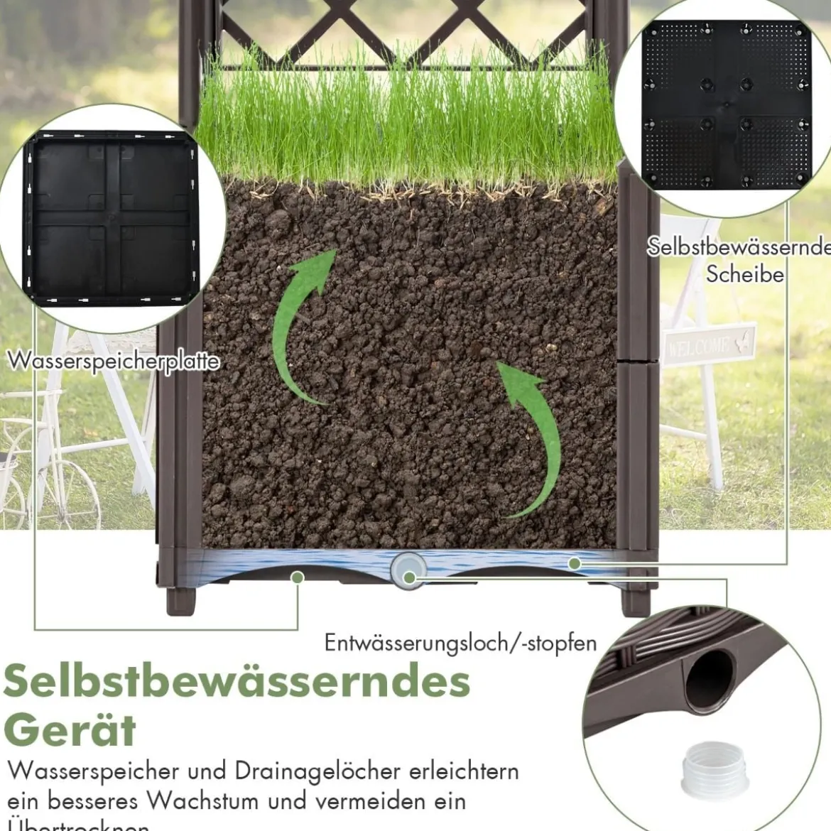 Hochbeet mit Spalier Pflanzgefäß für Kletterpflanzen 40 x 40 x135 cm Braun