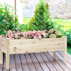 Hochbeet Pflanzkasten Pflanztrog Hochbeet aus Tannenholz erhöhter Pflanzkasten Gartenbausatz 120 x 43,5 x 51 cm