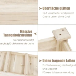Hochbeet Pflanzkasten Pflanztrog Hochbeet aus Tannenholz erhöhter Pflanzkasten Gartenbausatz 120 x 43,5 x 51 cm