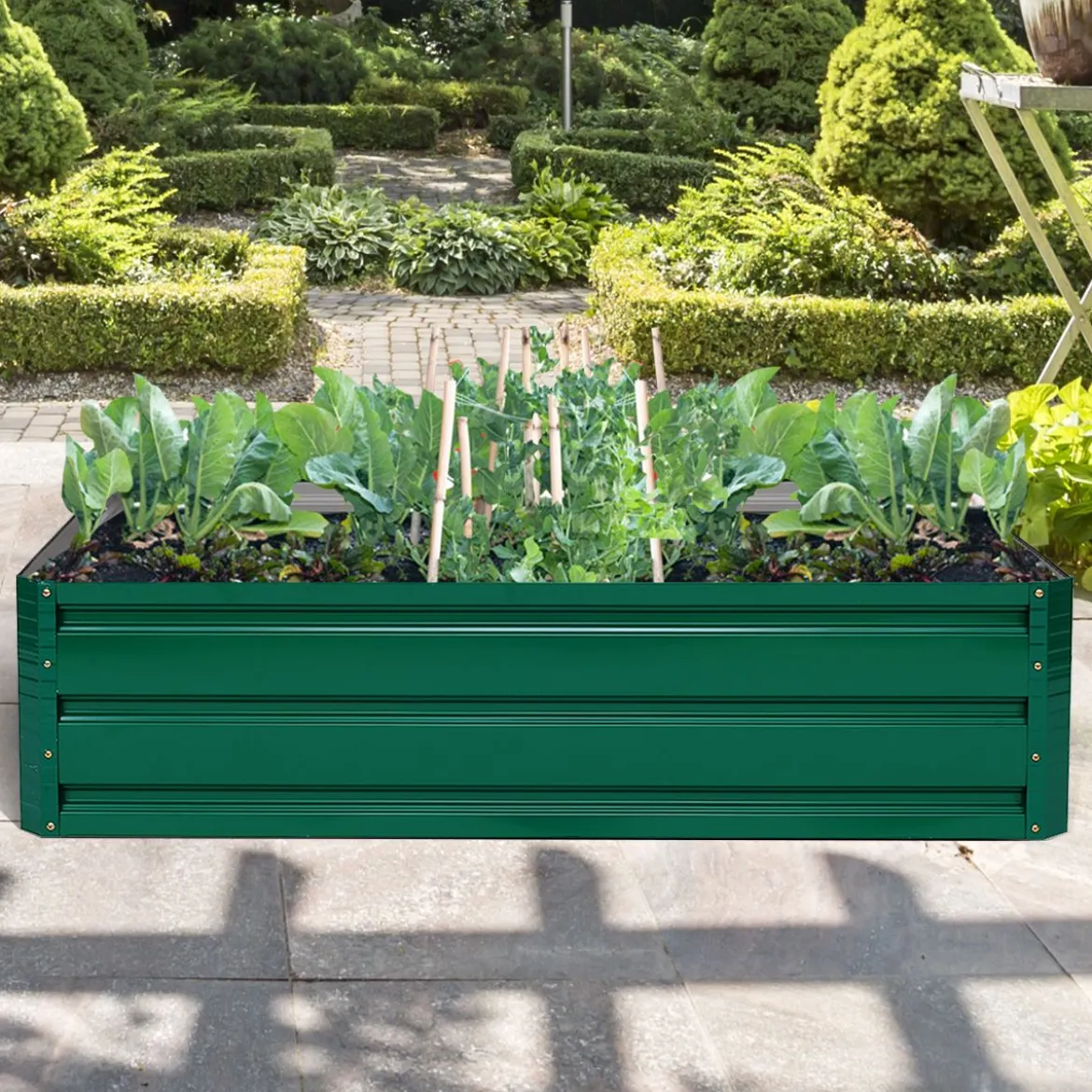 Hochbeet Stahl Rechteckiges Pflanzkasten Erhöhtes Gartenbeet Frühbeet für Gemüse Blumen Kräuter Grün 100 x 30,5 x 80 cm