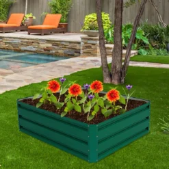 Hochbeet Stahl Rechteckiges Pflanzkasten Erhöhtes Gartenbeet Frühbeet für Gemüse Blumen Kräuter Grün 100 x 30,5 x 80 cm