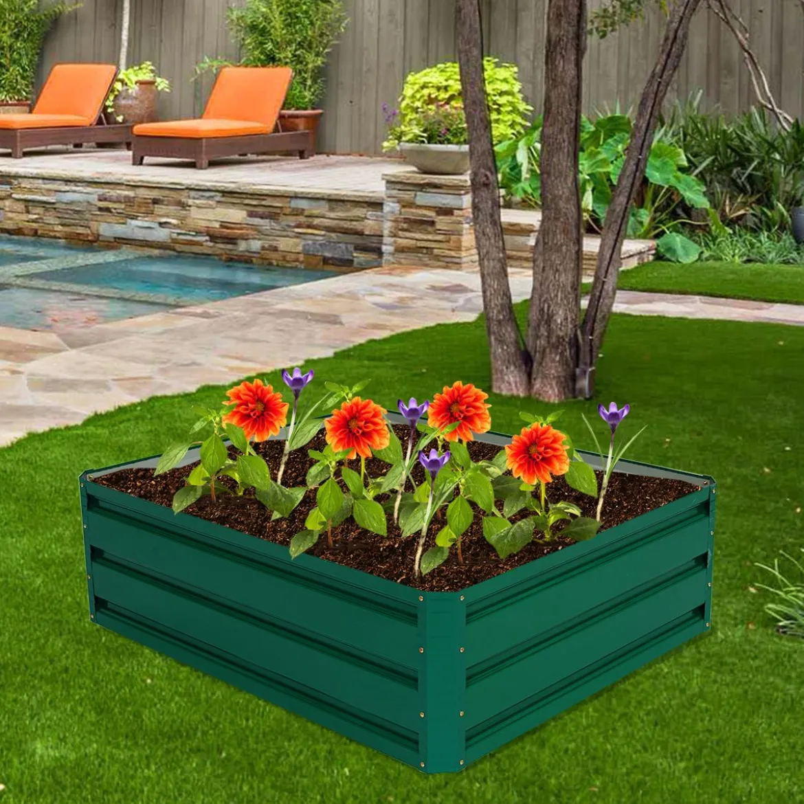 Hochbeet Stahl Rechteckiges Pflanzkasten Erhöhtes Gartenbeet Frühbeet für Gemüse Blumen Kräuter Grün 100 x 30,5 x 80 cm