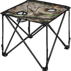 Hoch Belastbarer Tragbarer & Stahlrahmen für Draußen Campingtisch mit 2 Getränkehalter 47x47x45cm Tarnmuster