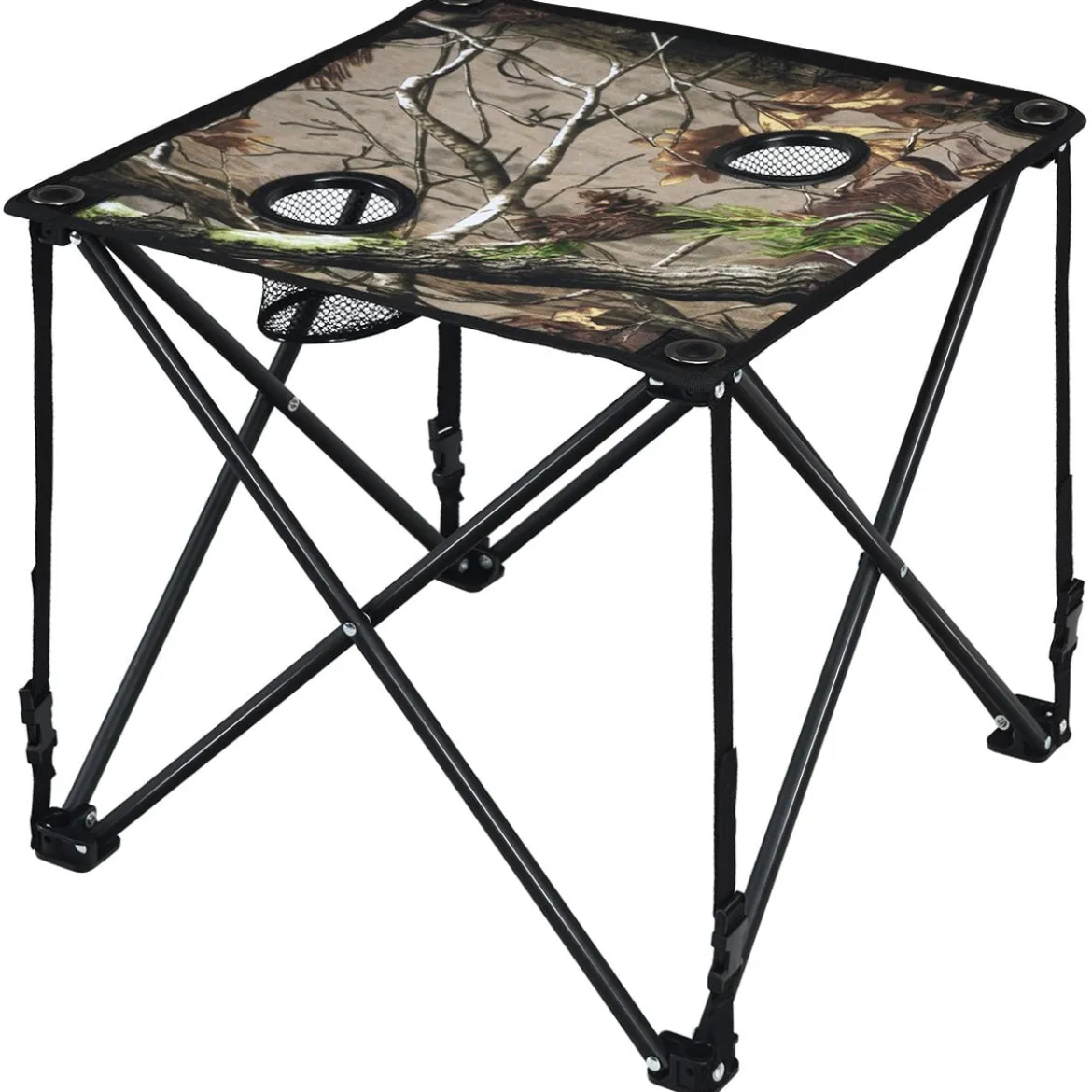 Hoch Belastbarer Tragbarer & Stahlrahmen für Draußen Campingtisch mit 2 Getränkehalter 47x47x45cm Tarnmuster