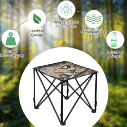 Hoch Belastbarer Tragbarer & Stahlrahmen für Draußen Campingtisch mit 2 Getränkehalter 47x47x45cm Tarnmuster
