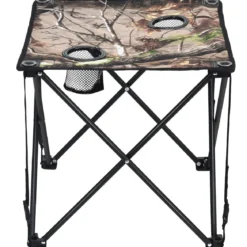 Hoch Belastbarer Tragbarer & Stahlrahmen für Draußen Campingtisch mit 2 Getränkehalter 47x47x45cm Tarnmuster
