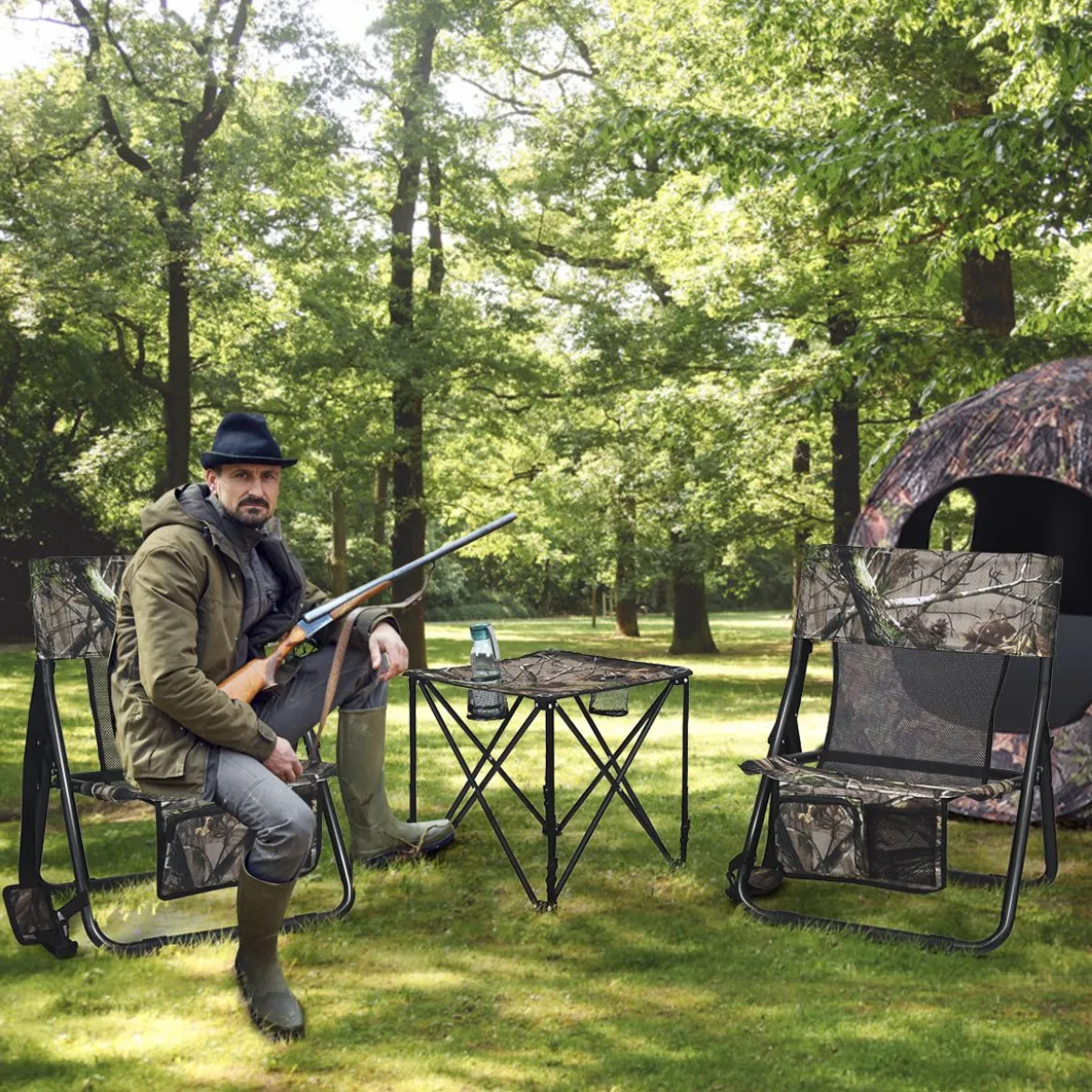 Hoch Belastbarer Tragbarer & Stahlrahmen für Draußen Campingtisch mit 2 Getränkehalter 47x47x45cm Tarnmuster
