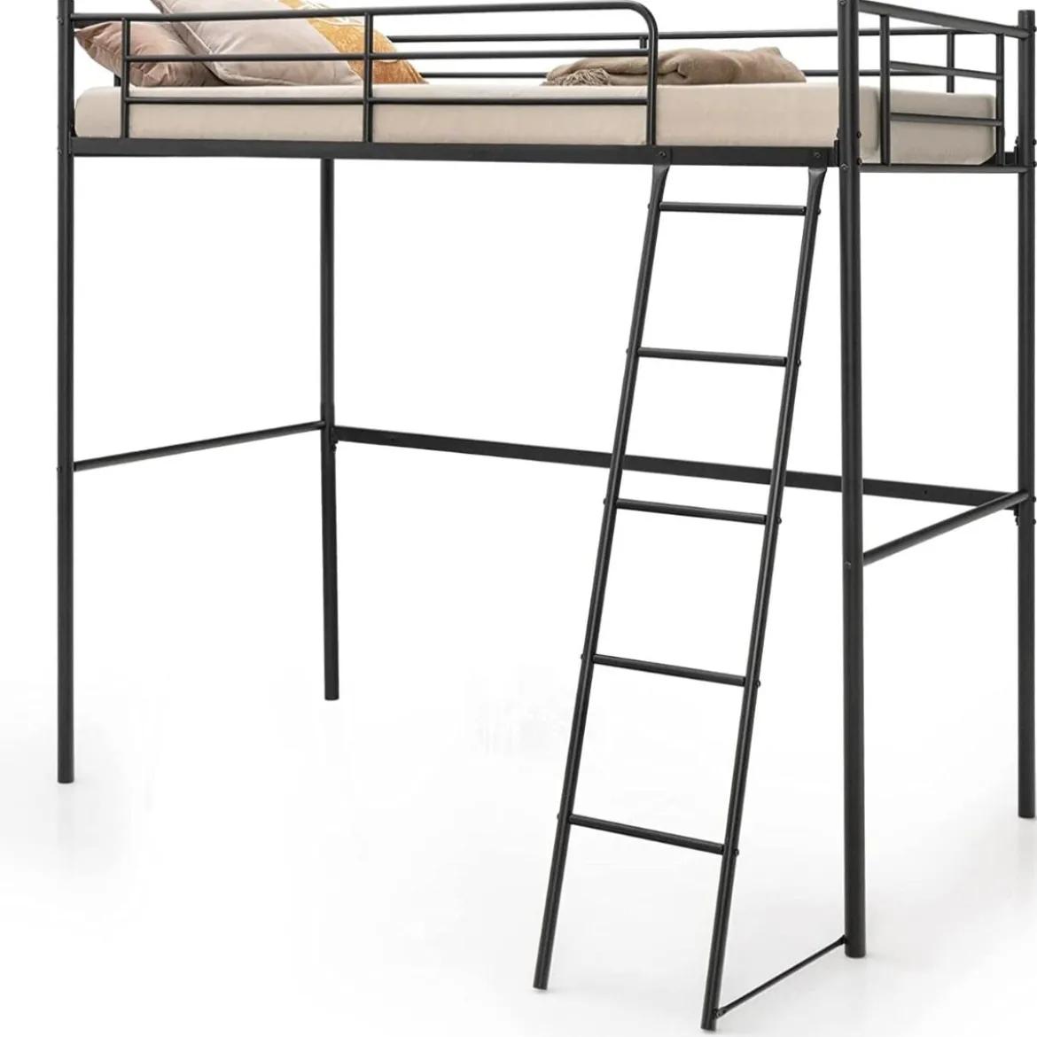 Hochbett aus Metall Hochbelastbares Etagenbett mit integrierter Leiter 206 x 95 x 180,5 cm Schwarz