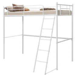 Hochbett aus Metall Platzsparender Bettrahmen mit Stahllatten 206 x 95 x 180,5 cm Weiß