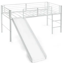 Hochbett Kinderbett-Rahmen mit mit Lattenrost & Rausfallschutz 198 x 96 x 109 cm Weiß